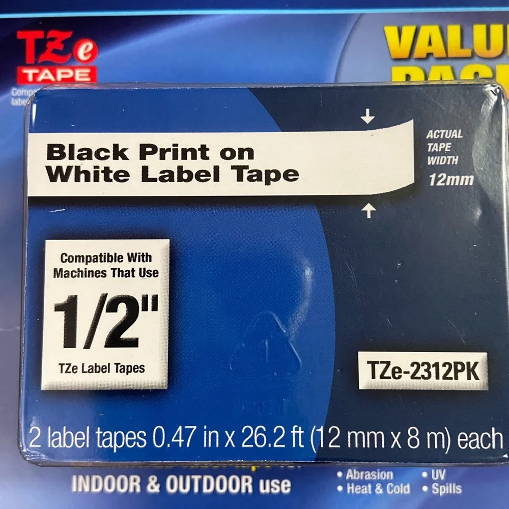 Brother P-touch TZe Tape, 1/2”, 2 Pack ~ NEW